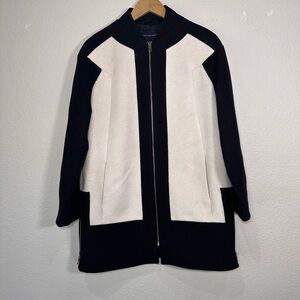 French Connection Womens Colorblock‎ Wool Blend Zip Front Bomber Coat Black  4